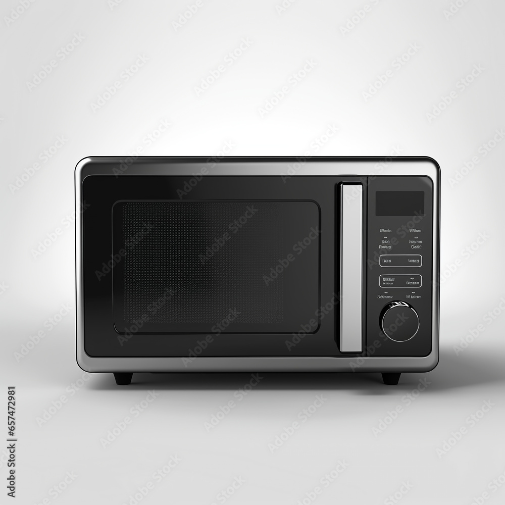 Modern black microwave oven with a silver interior on a white background Modern black microwave oven with a silver interior on a white background