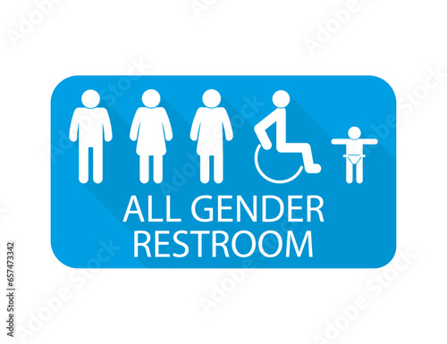 All gender restroom sign. Flat icon. Gender meutral toiket icon. For Web, office, mall, restaurant. WC. 
