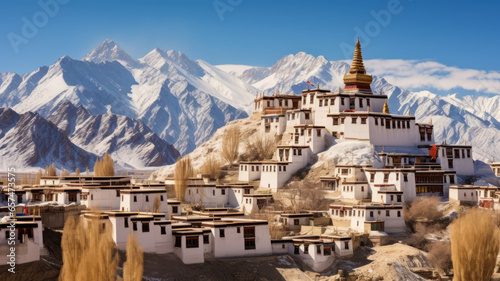 Namgyal Tsemo Monastery is located in the background of the Leh Palace,leh,India photo