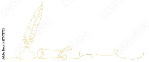 feather quill line art style. elements for vector valentines. to write ancient letters. Valentine element