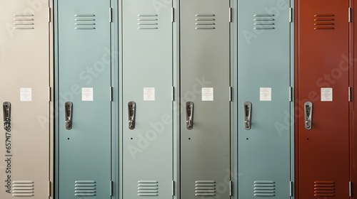 Generative AI, Row of high school lockers in the hallway, locker room