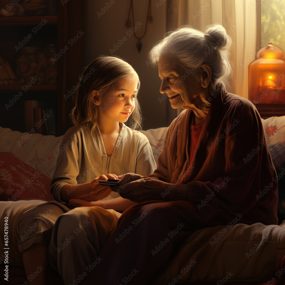 Grandmother and granddaughter spending time together.