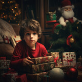 Child with a gift at Christmas.