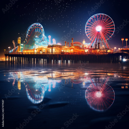Santa Monica Pier at night.