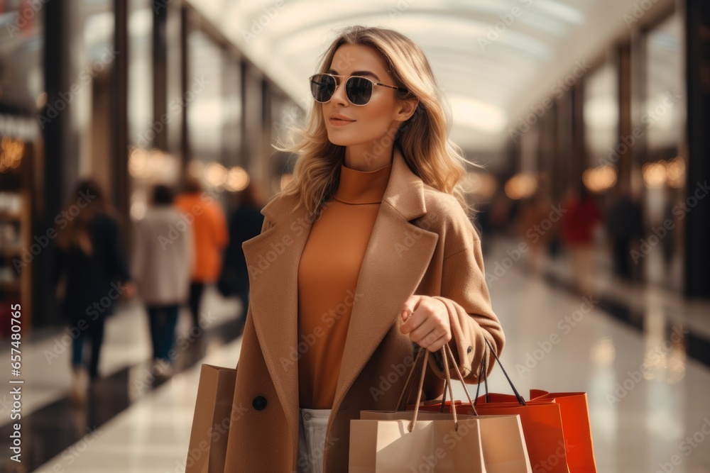 woman walk shopping in mall, generative ai woman walk shopping in mall, generative ai