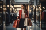 woman walk shopping in mall, generative ai