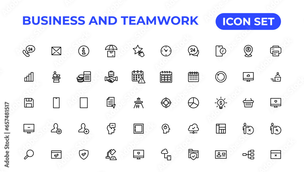 Business and Teamwork line icons set.Money, investment, teamwork, meeting, partnership, meeting, work success.Outline icon . Business and Teamwork line icons set.Money, investment, teamwork, meeting, partnership, meeting, work success.Outline icon .
