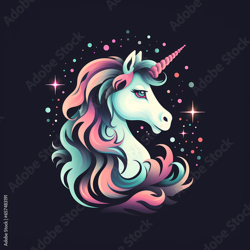unique unicorn with manes in the shape of stars  in the style of glowing pastels  patrick brown  detailed character illustrations  glistening  dark colors  neo-pop iconography  illustration