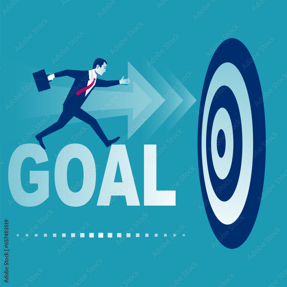 Vecteur Stock Businessman pointing to target. Teamwork to achieve a