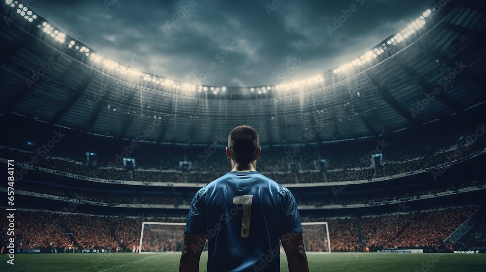 Obraz premium Football player in the stadium rear view