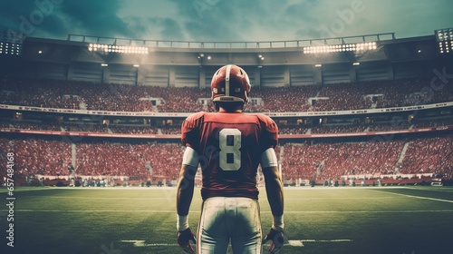 Football player in the stadium rear view