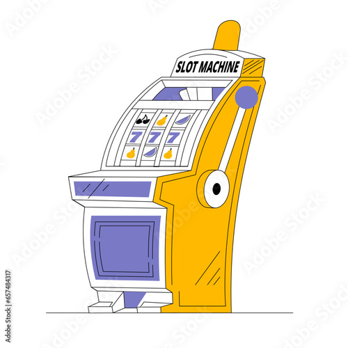 A slot machine with a jackpot falling out. Vector illustration on the theme of winning from gambling.