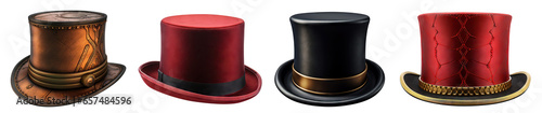 Set of vintage top hats. Cylinder hats, cut out