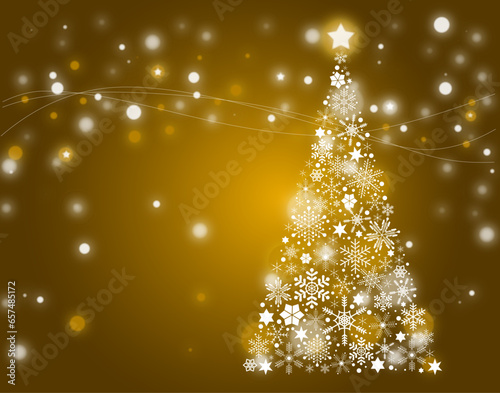 Joyeux Noël et bonne année Ensemble de cartes de vœux, affiches, couvertures de vacances. Design de Noël avec de beaux flocons de neige dans un style art moderne sur fond or. Arbre de Noël photo