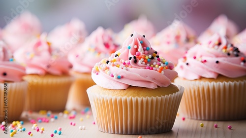 Deliciously Sweet Cupcakes with Pink Frosting and Sprinkles for Celebratory Occasions