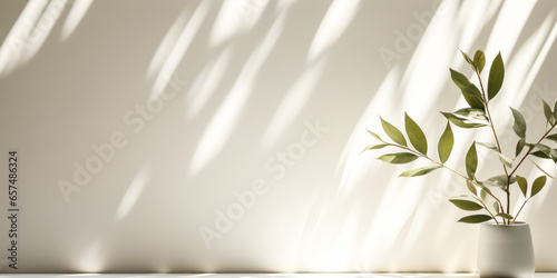 Minimalist Beauty  Leaf Shadows on White Wall  Ideal for Product Display