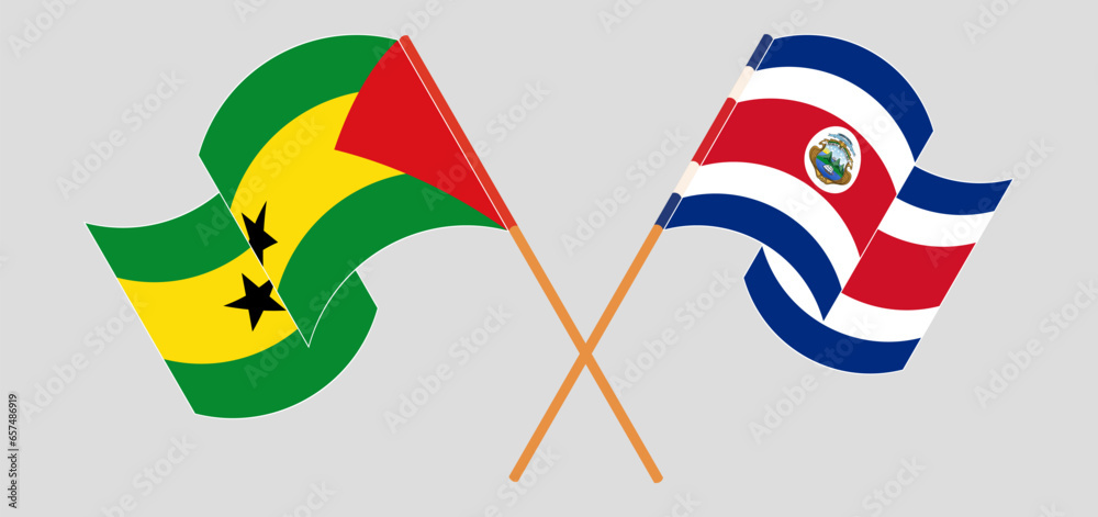 Crossed and waving flags of Sao Tome and Principe and Costa Rica