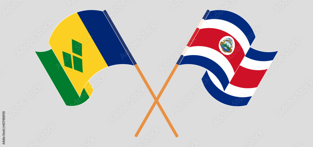 Crossed and waving flags of Saint Vincent and the Grenadines and Costa Rica Crossed and waving flags of Saint Vincent and the Grenadines and Costa Rica