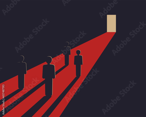 people row with spotlight highlighted open door