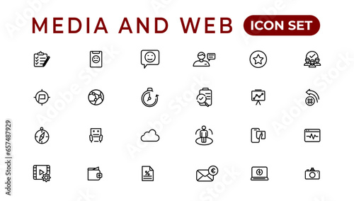 Media and Web icons in line style.Data analytics,Digitalmarketing, Management, Message, Phone. Vector illustration.
