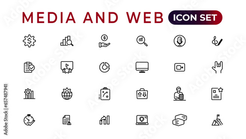 Media and Web icons in line style.Data analytics,Digitalmarketing, Management, Message, Phone. Vector illustration.
