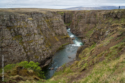 Koluglj  fur Canyon and Waterfall in V    idalstunga  Iceland