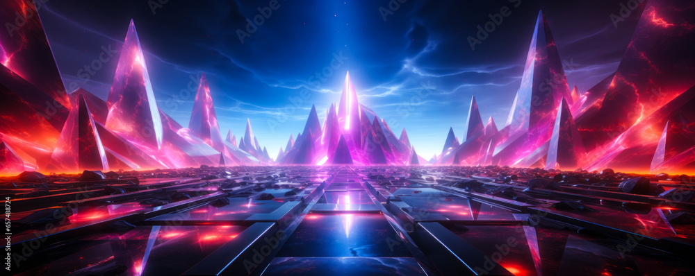 Abstract Background with Dazzling Neon Lights and Laser Rays