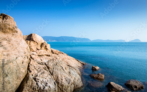 Landscape view of wandi beach and blue sky in Wando South Korea.  photo