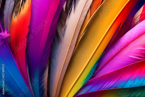 Wallpaper Background Design with Colorful Bird Feathers. Abstract Illustration for Banner, Poster, Invitation, Greeting Card or Cover. Ai Generated.