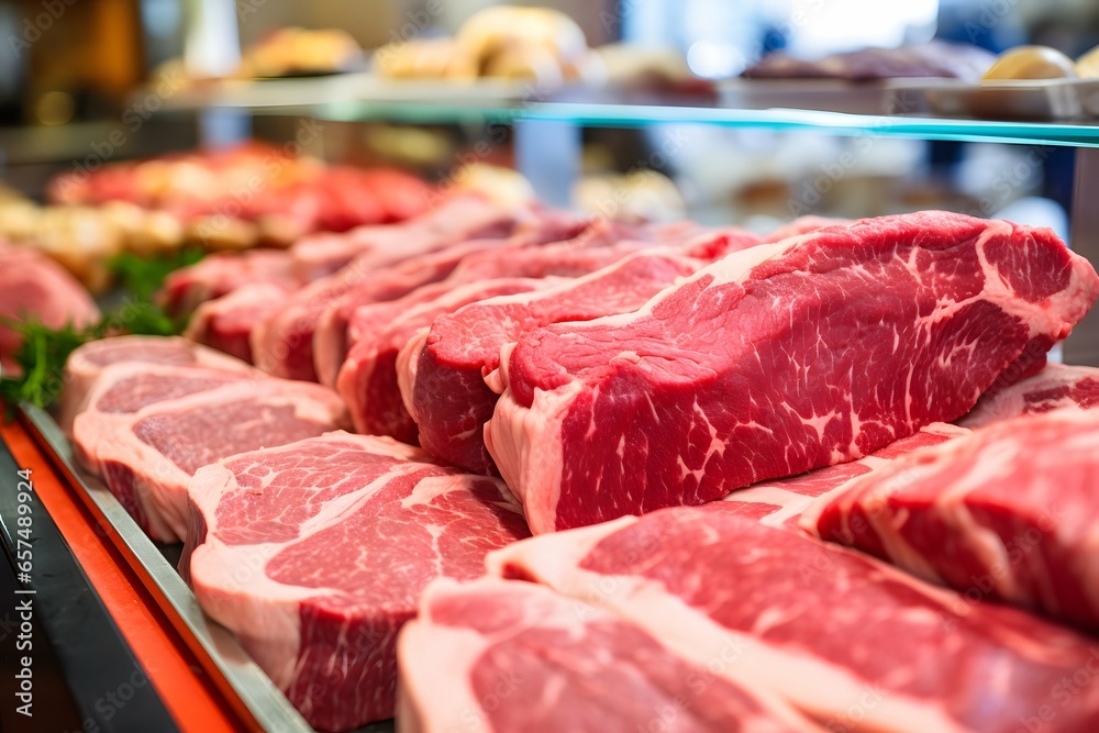 Close-up of meat in a supermarket, Generative AI