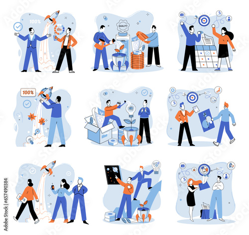 Successful project launch. Vector illustration. A successful business, testament to power of strategic planning and execution Project launch startup, daring dive into seof entrepreneurship