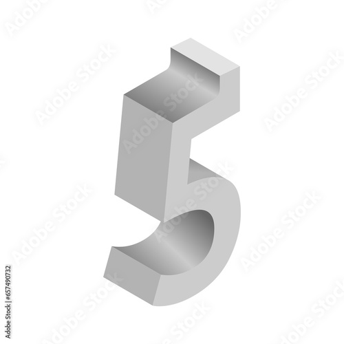 3D grey isometric number 5, PNG with transparent background