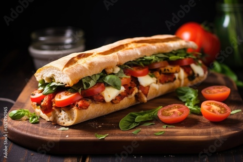 baguette sandwich with grilled halloumi cheese and tomatoes