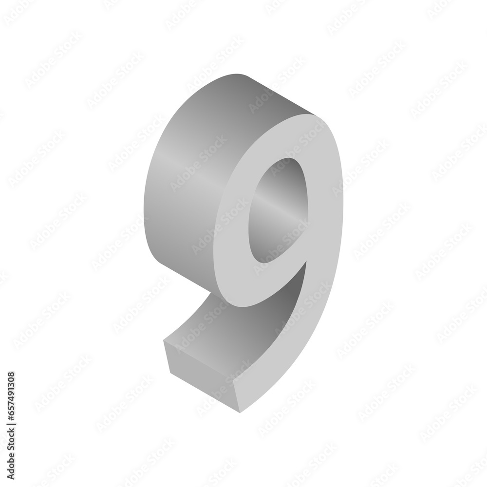 3D grey isometric number 9, PNG with transparent background 3D grey isometric number 9, PNG with transparent background