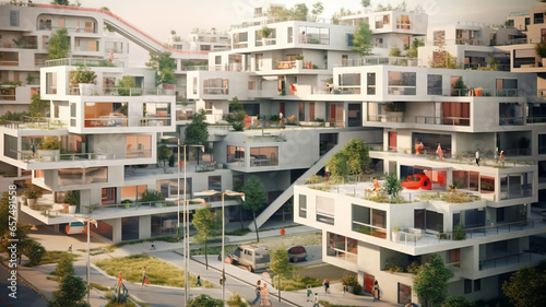 EU Modern european complex of apartment buildings. And outdoor facilities. Mixed media.generative ai