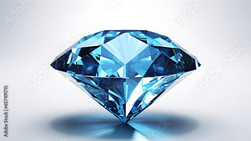 A blue diamond on a white background with a shadow of diamond photo
