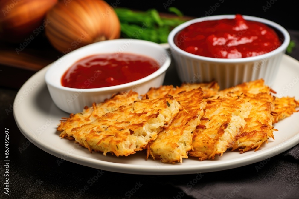 hash browns served with ketchup on the side hash browns served with ketchup on the side