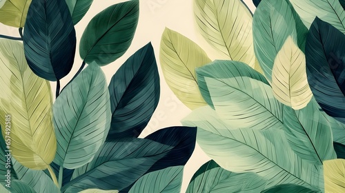 Green plant and leafs pattern. Pencil, hand drawn natural illustration. Simple organic plants design. Botany vintage graphic art. generative ai © ekhtiar