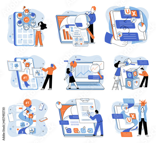 Application testing metaphor. Vector illustration. Software testing, defensive line safeguarding from unexpected breakdowns Application testing, crucible where coding errors are uncovered