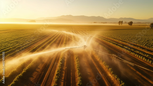 watering crop for more growth. Center pivot system irrigation. Watering crop in field at farm.generative ai