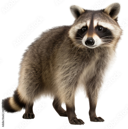 standing raccoon isolated on a white background as transparent PNG