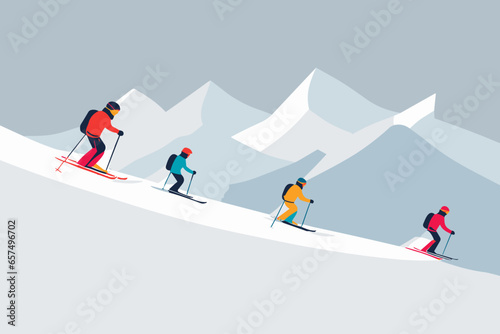 team in the snow mountain winter ski