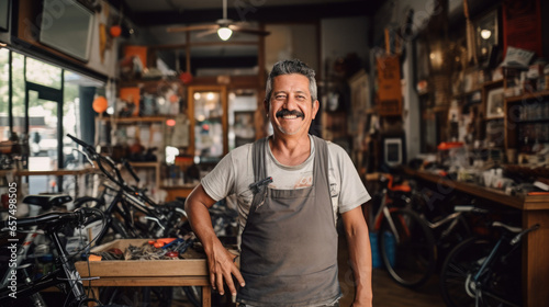 The owner of a small bicycle repair business smiled happily © EmmaStock
