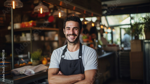 The small restaurant business owner smiled happily © EmmaStock