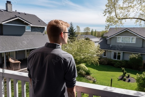 man observing neighbors bigger house