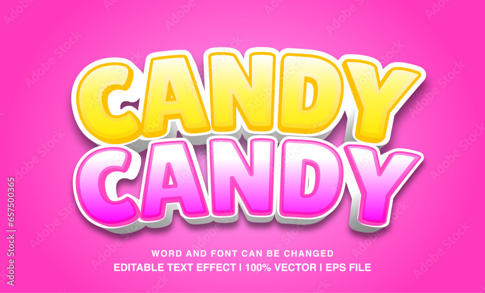 Candy candy editable text effect template, 3d cartoon style typeface, premium vector