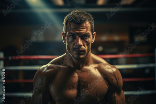 Young boxer in the ring after a fight