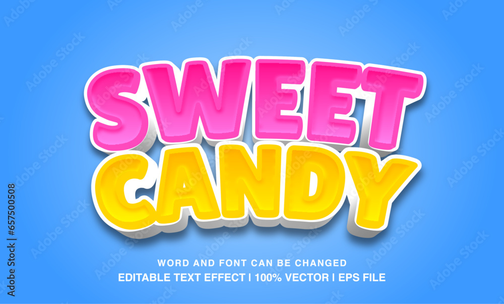 Sweet candy editable text effect template, 3d cartoon style typeface, premium vector