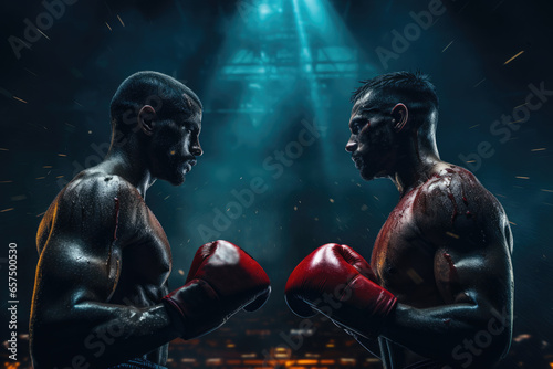 Battle of views of professional fighters in the ring