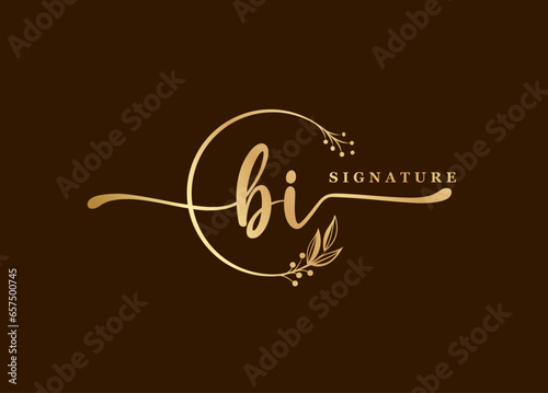 logotype gold signature initial bi logo design isolated leaf and flower